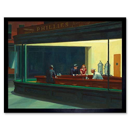 Edward Hopper Nighthawks Iconic Painting Art Print Framed Poster Wall Decor 12x16 inch Nuit La Peinture Affiche Mur Déco