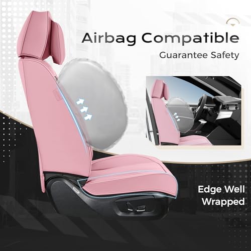 Image of Coverado Seat Covers Full Set, 5 Seats Seat Covers for Cars, Waterproof Nappa Leather Car Seat Covers with Head Pillow, Seat Protectors Car Seat Cushion Universal Fit for Most Cars (Pink)