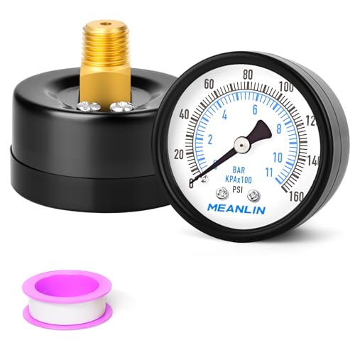 Image of MEANLIN MEASURE 0-160Psi Well Pump Pressure Gauge 1 /4 inch NPT 2 inch FACE DIAL for Air Compressor RV Regulator Water Pressure Tester Back Mount, with Teflon Tape