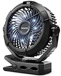 gaiatop Portable Camping Fan with LED Lights, 360°Rotation and Clip on for Desk, 4000mAh USB Rechargeable Battery Powered, Digital Display and Hanging Hook for Tent Outdoor Travel Bedroom Black