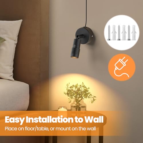 Image of Zoomable LED Spot Lights Indoor Uplighting with Remote & Timer, 5W Up Lights Indoor Dimmable Plant Spotlight Uplights Accent Lighting, Floor Spotlight Lamp with 5.9FT Plug Cord - Black 2 Pack