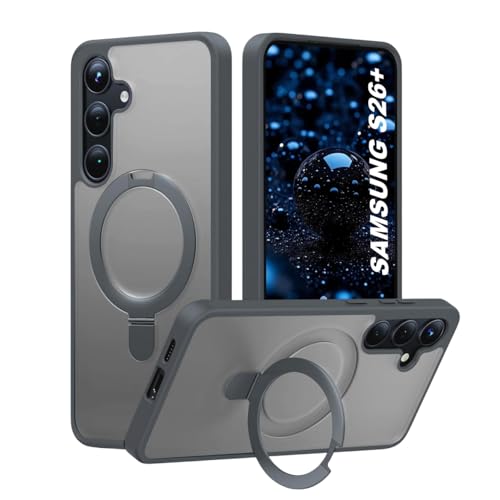 Image of AIBEX Back Cover OStand for Samsung S26 Plus 5G MagSafe Compatible | Ring Kickstand with Magnetic Alloy Ring Metal | Wireless Charging Support | Scratch Resistant Slim | Armor Protection Case - Grey