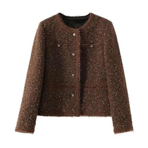 Veste en laine tweed femme col rond veste affaires automne hiver