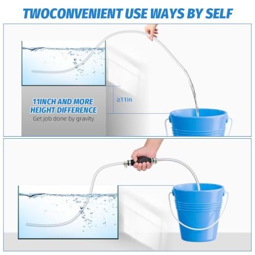 Image of Gasoline Siphon Hose, Gas Oil Water Fuel Transfer Siphon Pump, Portable Widely Use Hand Fuel Pump, Fuel Transfer Pump with PVC Hoses (Blue)