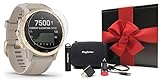 Garmin Fenix 6S Pro Solar (Light Gold/Light Sand) Multisport GPS Watch Gift Box Bundle | with Screen Protectors, Portable Charger, USB Adapters & Case | Women's Sports Watch | 010-02409-10