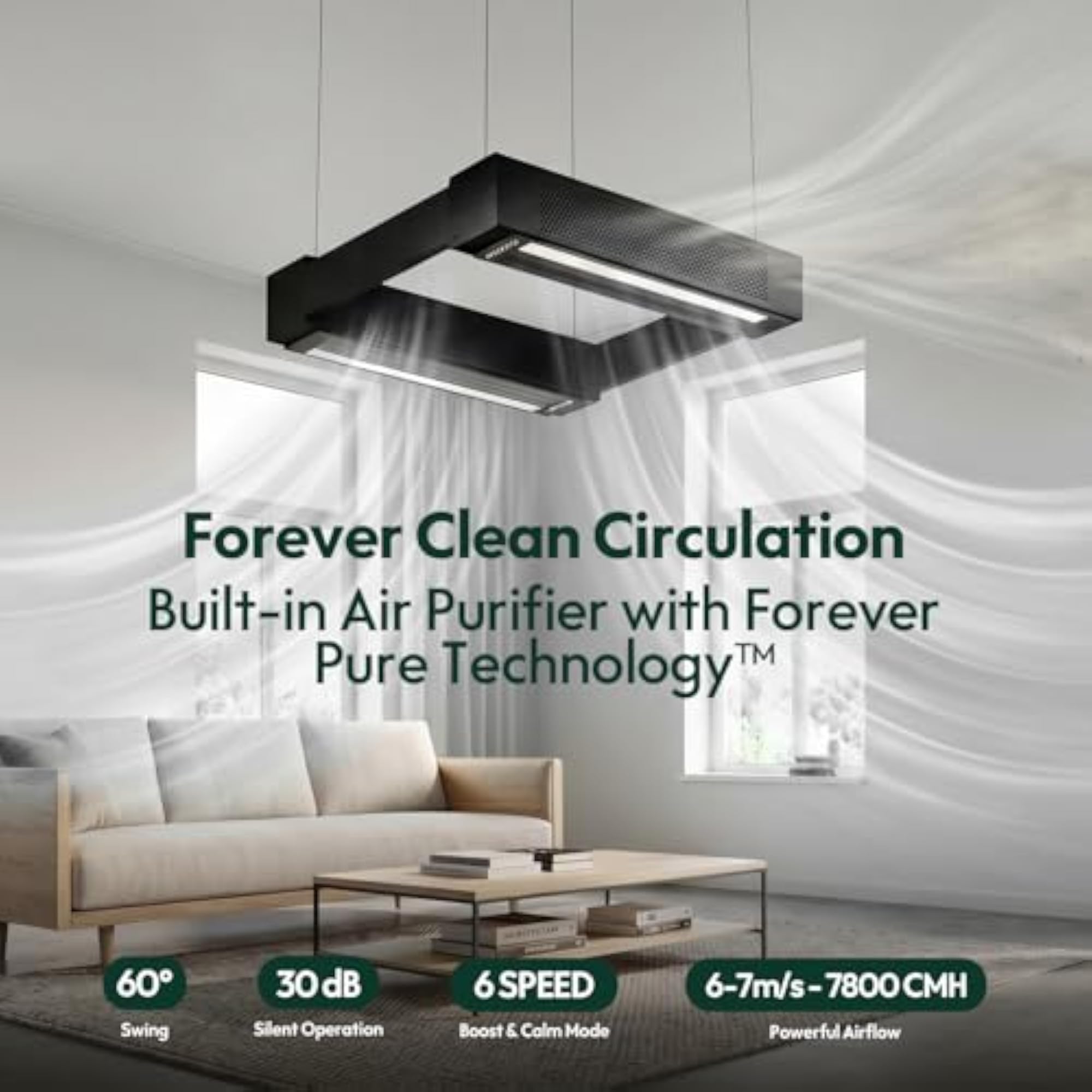 Airzone Pure Plus Square HEPA Air Purifier with Bladeless Ceiling Fan