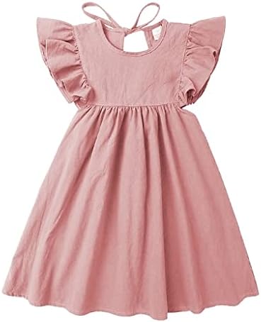 Toddler Baby Girl Dress Summer Cotton Linen Ruffle Halter Sleeveless Kids Casual Beach Party Dresses 2-7 Years (Pink-1, 5-6 Years, 5_Years)