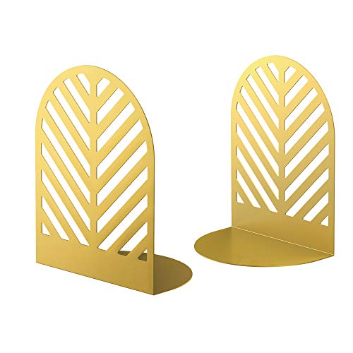 Qiming Leaf Gold Bookends For Heavy Books,1 Pair Metal Book Holders For Office Shelves Adults & Kids Gift(Gold) #TOP1