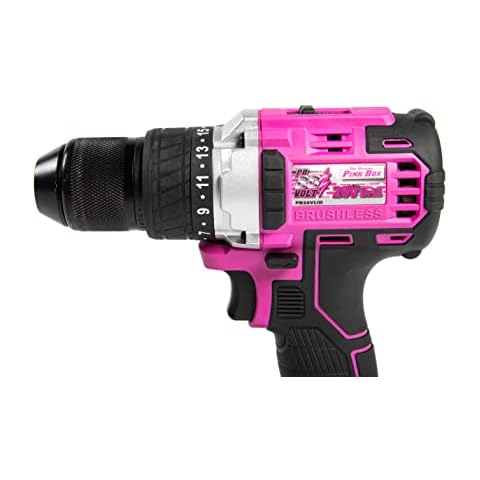The Original Pink Box 20-Volt Lithium-Ion 1⁄2-Inch Keyless Chuck Brushless Cordless Drill With 2Ah Battery, Pink Cover
