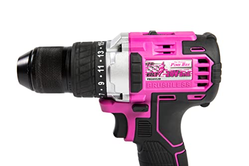 The Original Pink Box 20-Volt Lithium-Ion 1⁄2-Inch Keyless Chuck Brushless Cordless Drill With 2Ah Battery, Pink