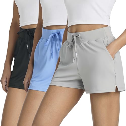 Real Essentials 3 Pack: Women's Shorts Hiking Athletic Yoga Lounge Workout Running Casual Pockets 3