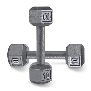 WF Athletic Supply Cast Iron Solid Hexagon Gray Dumbbells, Strength Training Free Weights Set of 2 for Women and Men, Hand Weights Sold by Pairs, from 1 to 120 LBS, Multi-Select Size Options Available