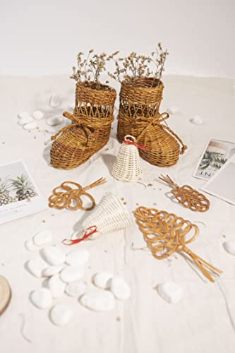 Bemiaocrafts Christmas Tree Ornament Set - Pack Of 2 Wicker Santa Boots, 2 Hanging Rattan Christmas Bells, 3 Hanging Rattan Leaves For Christmas Tree And Home Decoration (Set 2) #TOP1