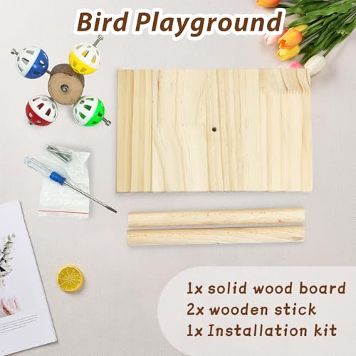 PINVNBY Bird Playground Parrot Playstand Play Gym Cockatiel Wood Toys Bird Cage Accessories Playpen Ladder with Feeder Cups Hanging Swing Toys for Parakeet Conure Lovebird Cockatiel