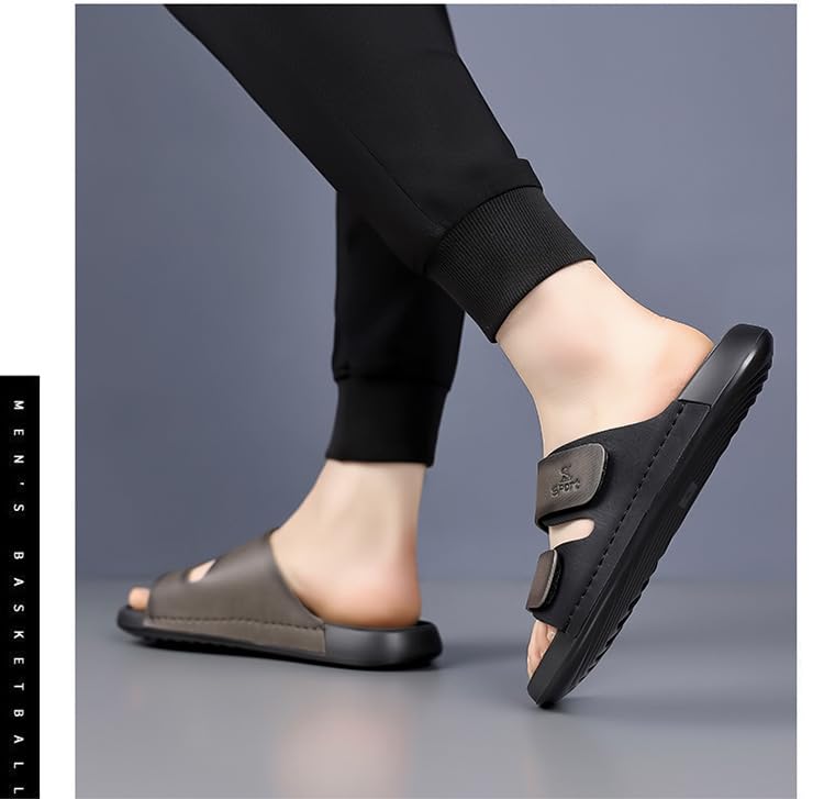 Men's Adjustable Strap Slides Sandals 2025 Summer Soft Cushioned Slippers Non-Slip PU Sole Breathable Outdoor Casual Shoes for Men3