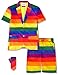 Fashonal Mens Pride Outfits Rainbow Suit for Porm Funny Party Pride Parade Short Sleeve Blazer Shorts Set with Tie Rainbow Size M