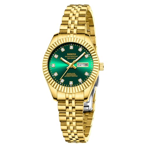 Image of NIBOSI Watches for Woman Analog Quartz Stainless Steel Diamond Rose Gold Green Small Dial Women Watches Classic Wrist Watch Date Waterproof
