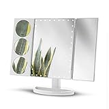 Home Zone Living Makeup Mirror Tri-Fold Vanity Mirror, Touch Control with Dimmable Lighting, 34 LED Lighting, 3X 5X and 10X Magnification, 180 Degree Rotation (White)