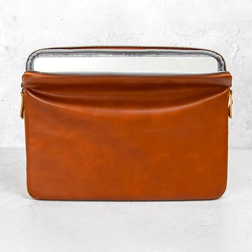 Casemade Real Leather Laptop Case/Zipped Folio Bag with Inner Pocket & Wool Lining Compatible with Apple MacBook, HP, Dell, Asus, Levovo (16 Inch - Tan) by Casemade - Used condition - Image 4