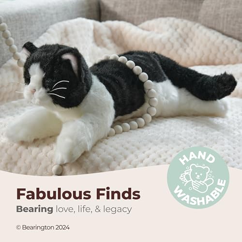 Image of Bearington Domino Cat Stuffed Animals - 15 inch Realistic Tuxedo Cat Plush - Black and White Kitty Plushies with Soft Fur and Lifelike Details - Adorable Cuddly Gift for Kids and Adults