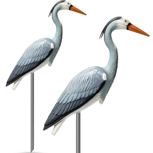 Mysora 2 Pack Blue Heron Decoy with Stake Outdoor Heron Statues for Backyard Koi Fish Ponds Yards & Water Gardens Deter Predator Waterfowl Realistic Outdoor Yard Decorations
