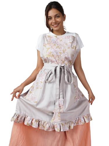 Image of 100% Cotton Unisex Apron - Adjustable Neck Straps, Vibrant Print, Reinforced Stitching, Multipurpose& Deep Pocket - for Cooking, Catering, Gardening, Painting-Printed Aprons