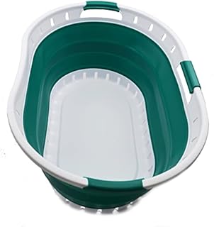 SAMMART 44L Collapsible Plastic Laundry Basket - Foldable Pop Up Storage Container / Organizer - Portable Washing Tub - Space Saving Hamper / Basket (1, White/Dark Green), Size : 64.6 x 45.2 x 27 cm