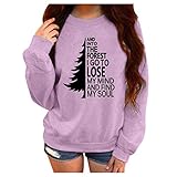  ZuzongYr Damen\'s Sweatshirts Frauen Weihnachten Pullover Winter Sportswear Brief Drucken Oberseiten Rundhals Langarm Plus Samt Bluse O-Ausschnitt Jumper Tops (XXL,Purple)