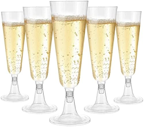 LATERN 50Pcs Plastic Champagne Flutes, 150ml Clear Champagne Glasses Reusable Stemmed Party Wine Cups for Garden Wedding Anniversary Shower Parties (5.5 x 16.5cm)