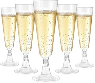 LATERN 50Pcs Plastic Champagne Flutes, 150ml Clear Champagne Glasses Reusable Stemmed Party Wine Cups for Garden Wedding Anniversary Shower Parties (5.5 x 16.5cm)