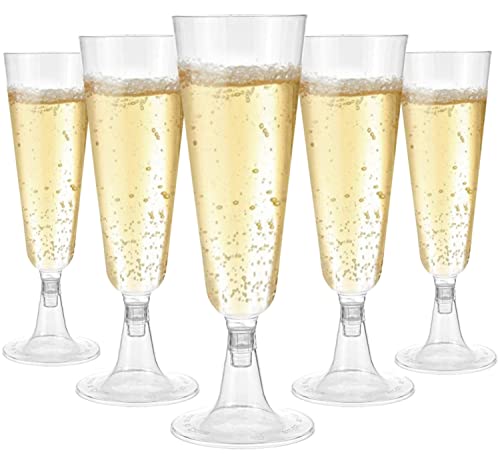 LATERN 50Pcs Plastic Champagne Flutes, 150ml Clear Champagne Glasses Reusable Stemmed Party Wine Cups for Garden Wedding Anniversary Shower Parties (5.5 x 16.5cm)