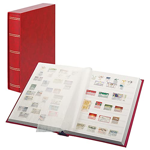 Classeur Elegant LINDNER pour timbres rouge à 60 pages blanches avec son boîtier protecteur