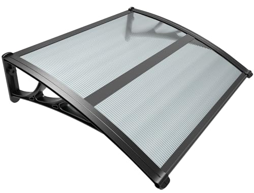 VOUNOT® Marquesinas Exterior para Puertas y Ventanas, 100 x 80 cm Tejadillo de Protección con Barra Central, Toldo Cubierta de Policarbonato en Jardín, Antracita