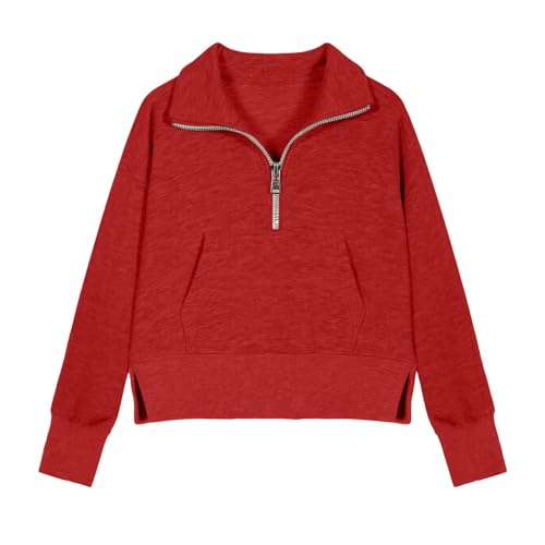 Bidobibo Sweatshirts for Teen Girls Half Zip Long Sleeve Cropped Hoodies Trendy Preppy Cute Clothes for Girls with Thumb Hole4