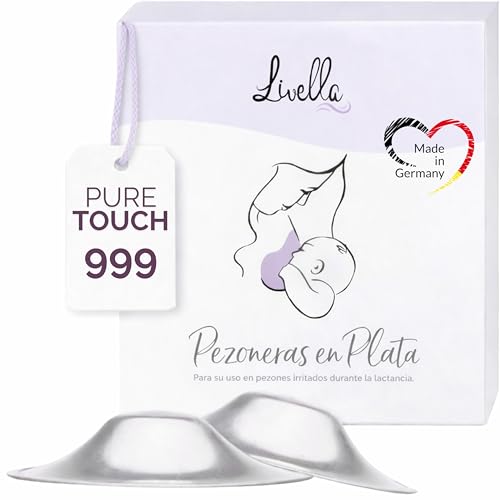 Lactancia y alimentación | Livella Pezoneras En Plata 999 - Copas De Plata Lactancia - Made In Germany - Protección Natural - Alivio Postparto - Lavables Y Reutilizables - Talla Única