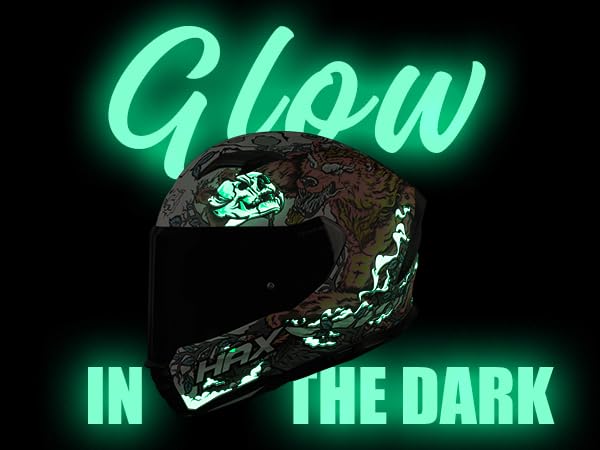Image of HAX Force Aerodynamic Full Face Motorcycle Helmet for Street Bike DOT & ECE | Night Legend Red XL, Glow-in-the-Dark, Enhanced Dual Visor, Adult Size, Quick Release Buckle, Pinlock /Bluetooth Ready