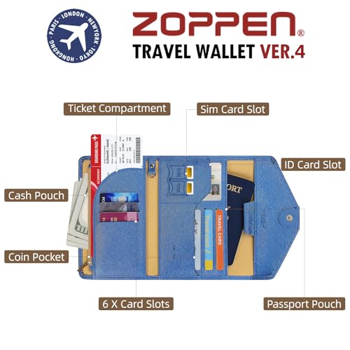 ZOPPEN Passport Holder Women/Men, Multi-purpose Rfid Blocking Travel Passport Wallet (Ver.4) Travel Essentials Tri-fold Document Organizer Holder, (#31 Honolulu Blue)
