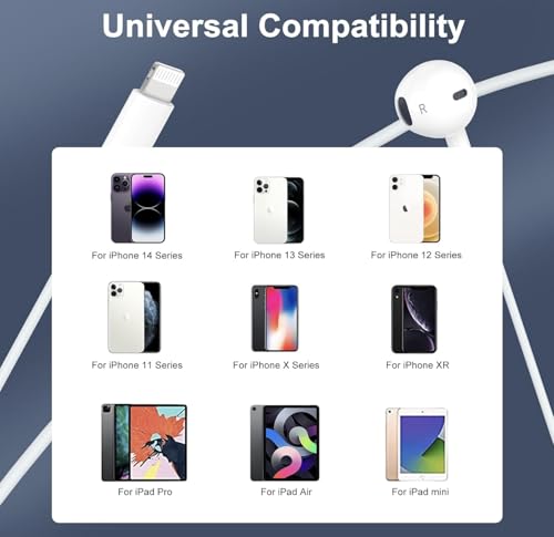 Image of Original - 1 Year Warranty Earphones with Lightning Connector - Wired Headphones with Microphone & Volume Control Compatible with iPhone 14, 13, 12, 11, SE & iPhone X Series - Lightning Cable