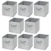 mDesign Soft Fabric Closet Storage Organizer Bin Box - Front Handle, for Cube Furniture Shelving Units Bedroom, Nursery, Toy Room - Textured Print - Large, 8 Pack - Gray