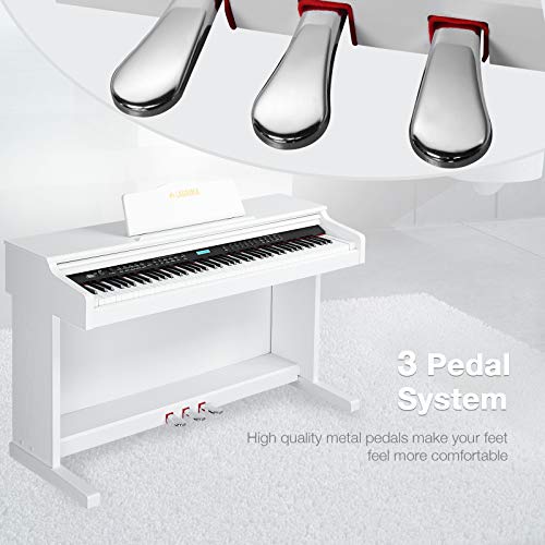 LAGRIMA White Digital Piano with Standard Key, 88 Key Electric Piano for Beginner(Adults/Kids) W/Music Stand+Power Adapter+3-Pedals+Instruction Book+Headphone Jack