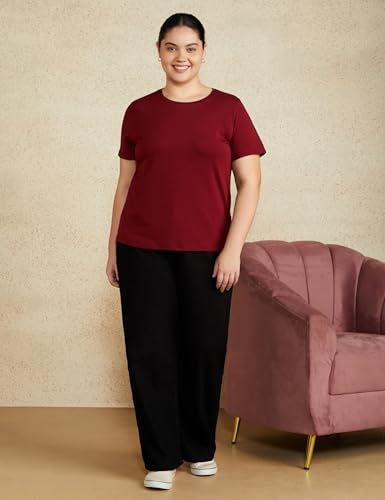 Image of Amazon Brand - Symbol Women Cotton Stretch Regular Fit Round Neck Half Sleeve T-Shirt (Available in Plus Sizes)