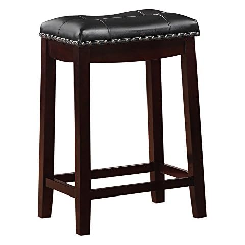 Angel Line Cambridge Padded Saddle Stool with Cushion, 24" Set of 1, Espresso with Black Cover