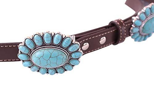 Western Turquoise Flower Metal Concho Leather Belt No.102
