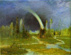 Peinture à l'huile Landscape with A Rainbow Alexey Savrasov toile 30x36
