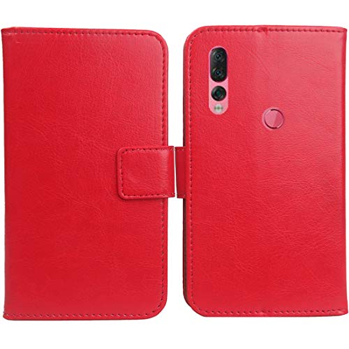 Gukas Flip PU Case para Lenovo Z5s 6.39' Funda De Carcasa Cartera De Cuero Billetera Cover Piel (Rojo)