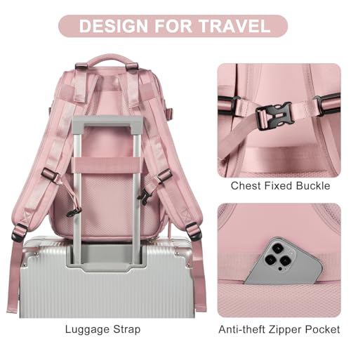 Image of Travel Backpack for Women Airline Approved Carry on Backpack for Airplanes Mochila De Viaje Personal Item Travel Bag Spirit Airlines Personal Item Bag 18x14x8 Backpack for Traveling on Airplane Pink