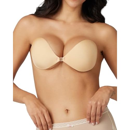 Niidor Adhesive Bra Strapless Ultra Sticky Invisible Push up Silicone Bra Multiple Colors Sizes Reusable for Backless Dress C½ Black