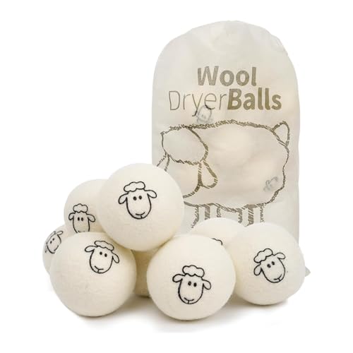 8 Pcs Boules de Séche-Linge, 5 cm 100% Pure Laine de Balles de Séchage en Laine Naturelle Boules de Séchage pour Sèche-Linge Balles Adoucissantes de Tissu, Réduisent Les Rides et Réutilisables