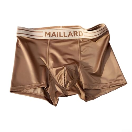 Boxer satiné lisse en soie glacée pour homme - Short fin et respirant pour un confort quotidien et une coupe légère - Taille XXL - Marron
