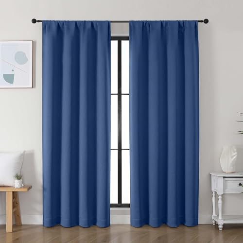 Image of Simplebrand Ava Royal Blue Blackout Curtains for Bedroom 72 Inch Length 2 Panels Set, Privacy Thermal Insulated Rod Pocket Door Window Curtains for Patio French Door Front Door, W40 x L72 Inch